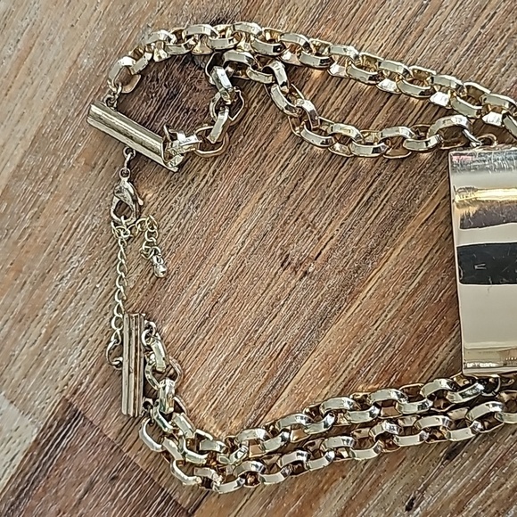 Gold Tone Double Cranky Fringe Choker Bondage Necklace - Picture 6 of 10